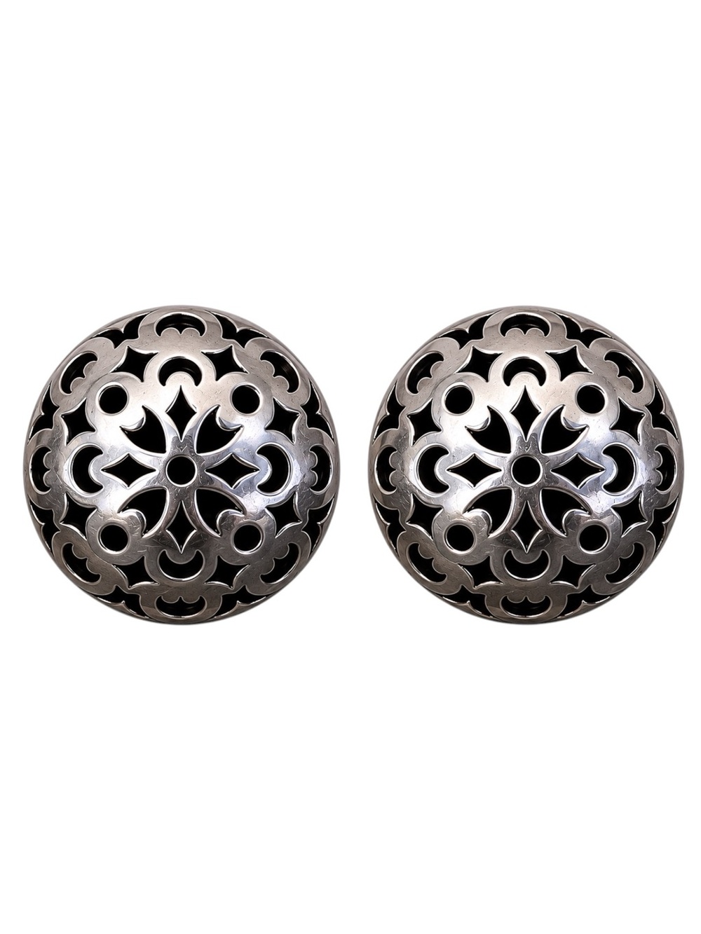 LARGE John Hardy Vintage Sterling Silver Dome Clip-On Earrings 925 Bali Floral